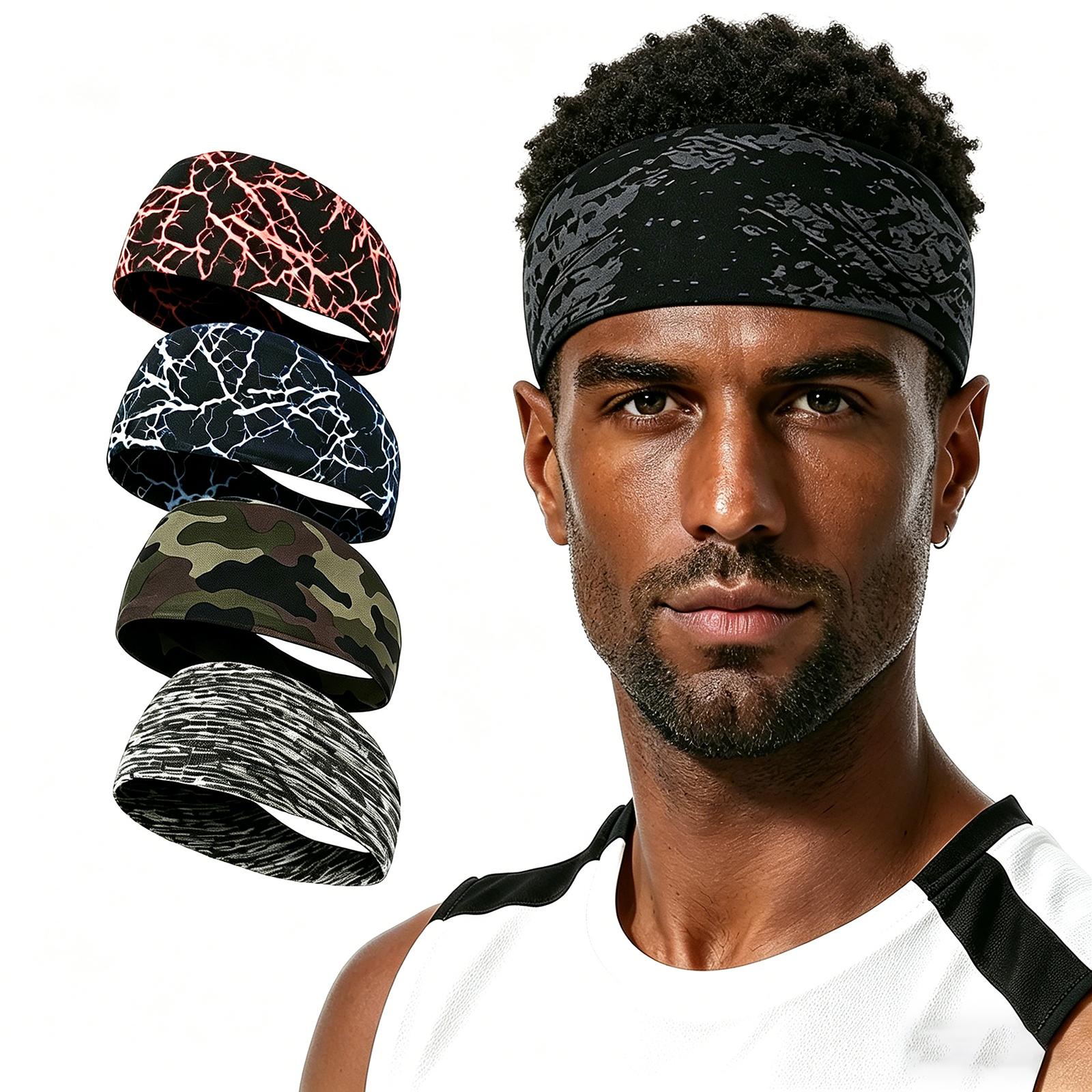 5PC Moisture Wicking Sports Headband for Men Women Non Slip Sweat Headband for Running Workout Basketball Gym Yoga Fitness Breathable Lightweight Hair Band for Athletic Activities Outdoor Sports Daily Wear