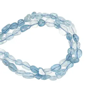 16 Inches Natural Devil Aquamarine Gemstone Beads Irregular Nugget Stone Chips Crystal Beads Flat Oval Quartz Beads Semi-Finished Product For Jewelry Making Loose Bead DIY Bracelet Necklace Accessories 6x8mm & 8x12mm Sizes