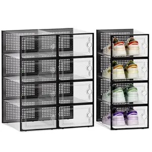 12/24 Thick Transparent Shoe Boxes Foldable Stackable with Lids Space Saving Storage Organizers Freely Combinable Plastic Sneaker Containers for All Shoe Sizes Ideal for Entryway Bedroom Home Dormitory