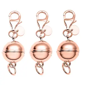 Set of Three 14K Rose Gold Over Sterling Silver Magnetic Lock with Lobster Clasp 7.40 Grams Birthday Christmas Gifts