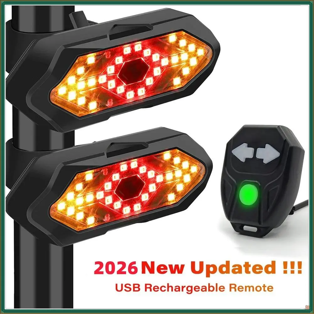 2026 New Bicycle Tail Light Long Battery Life USB Rechargeable Easy Installation Remote with Turn Hazard Lights Enhanced Visibility for Touring Bikes