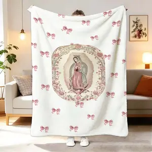 Guadalupe Virgin Print Blanket, 100% Flannel Throw, Contemporary Style, Soft Comfortable, Soft Comfy Blanket, Travel Sofa Bed, Office Home Decor, Birthday Gift