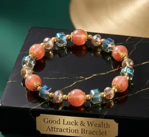 Good Luck & Wealth Attraction Crystal Bracelet - Natural Sunstone & Iridescent Beaded Aesthetic Jewelry