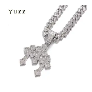 New Iced Out Stacked Crosses Pendant Necklaces for Men With 13mm Cuban Chain Hip Hop Cross Rhinestone Jewelry pendant Gift