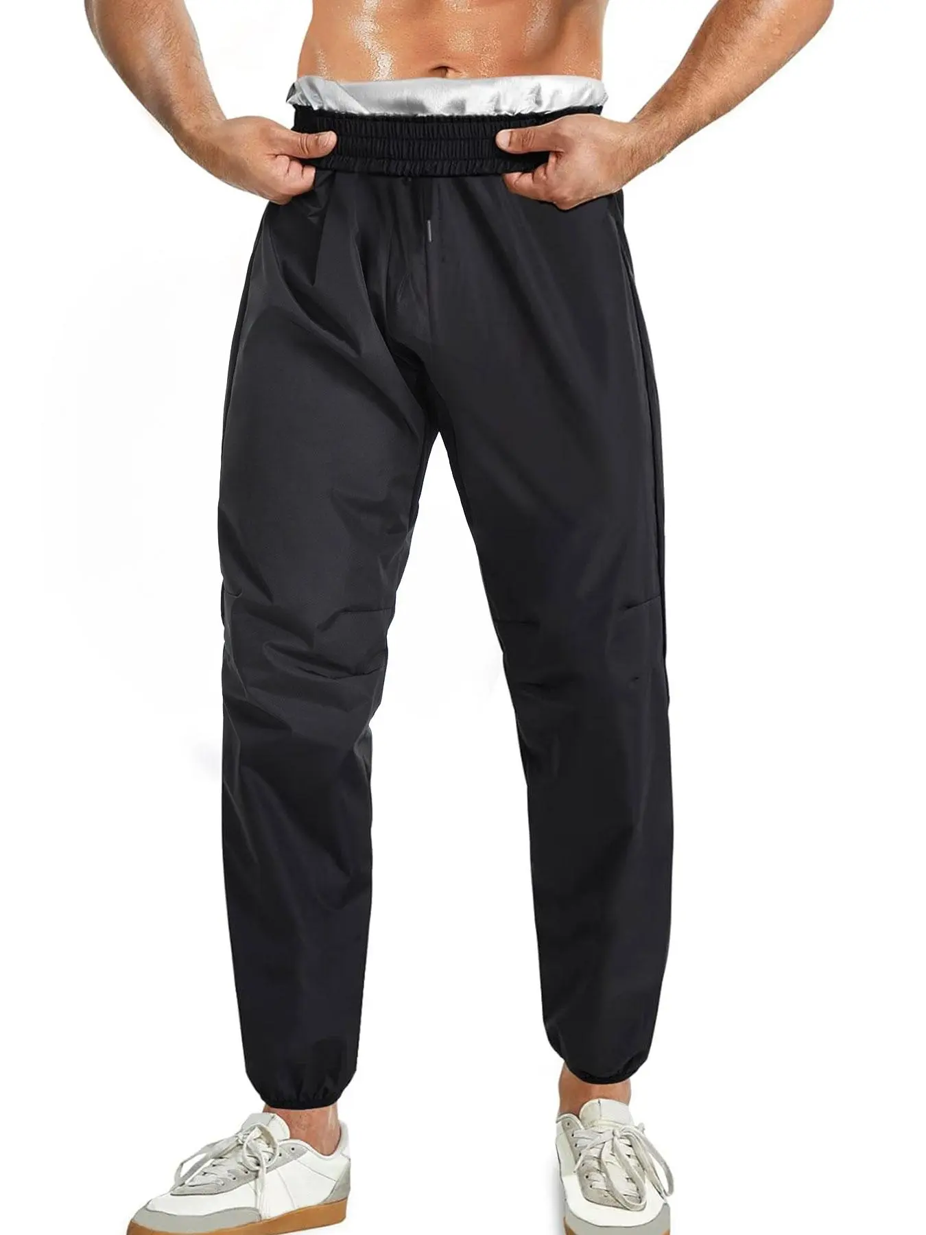 Men's Solid Drawstring Waist Pocket Sauna Pants, Regular Fit Casual Sweat-enhancing Jogger Pants for Workout Gym,  Athletic Pants, Active Gym Pants, Activewear Bottoms, Mens Sports Bottoms for All Seasons, Fitness Trousers