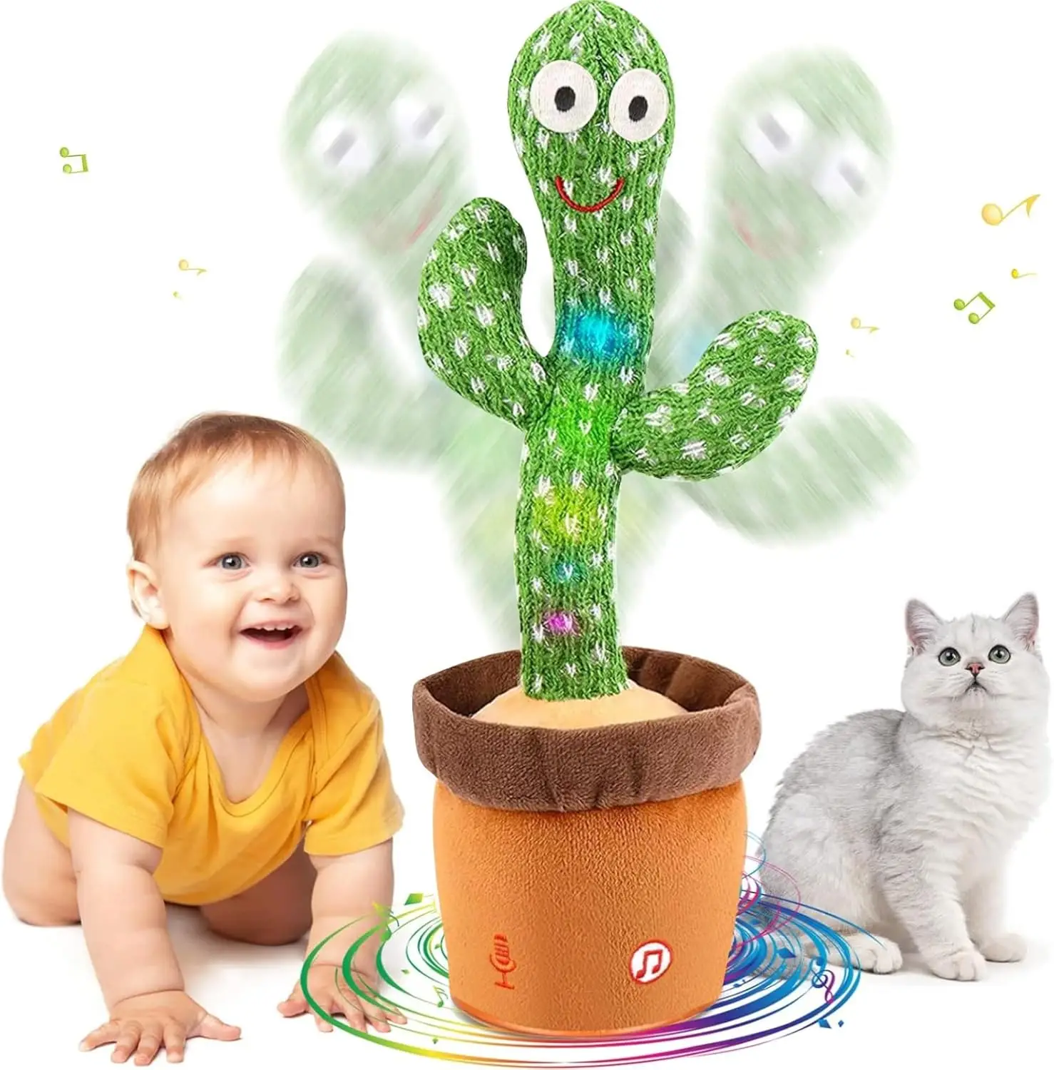 Dancing Talking Cactus Toy for Babies 6-12 Months, Singing & Repeating Mimic Toy with Lights & Music, Interactive LED Plush Cactus Toy, Baby Sensory T