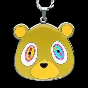 Graduation Bear Necklace - 1.5" Mirror Polished Yeezus Pendant in Stainless Steel with Multi-Color Enamel & Choice of Chain Free Gift Included