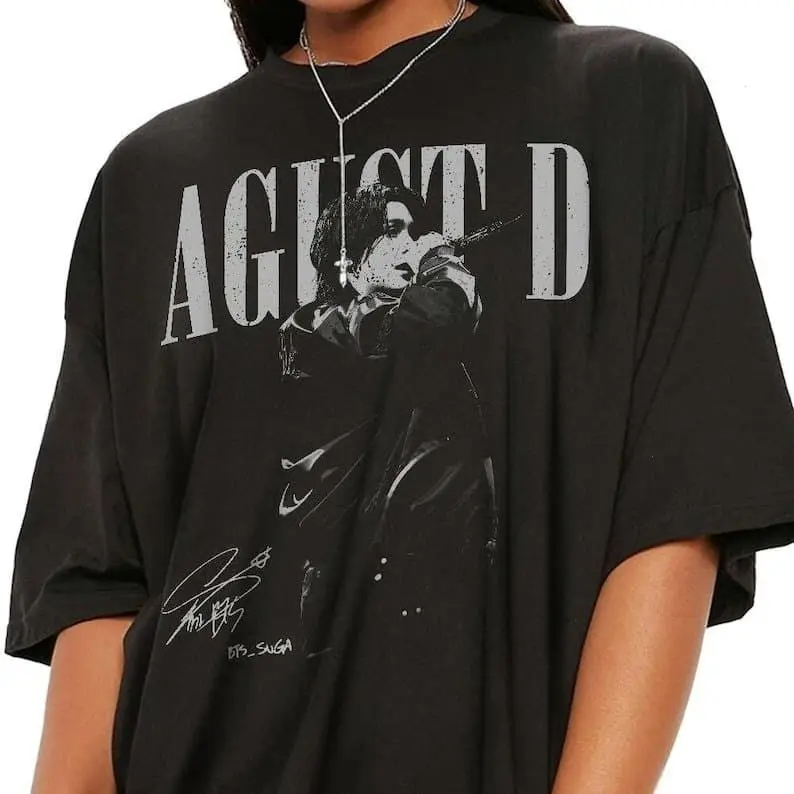 Gildan Suga Agust D D-Day Tour Vintage Graphic Print Short Sleeve Top for Kpop Fans, Unisex Menswear Cotton Fabric Round Neck, Childrens Day Gift, Casual, Basic, All Seasons, Cute, Preppy, White, T-Shirt, Do Not Dry Clean, True Size Run, Halloween