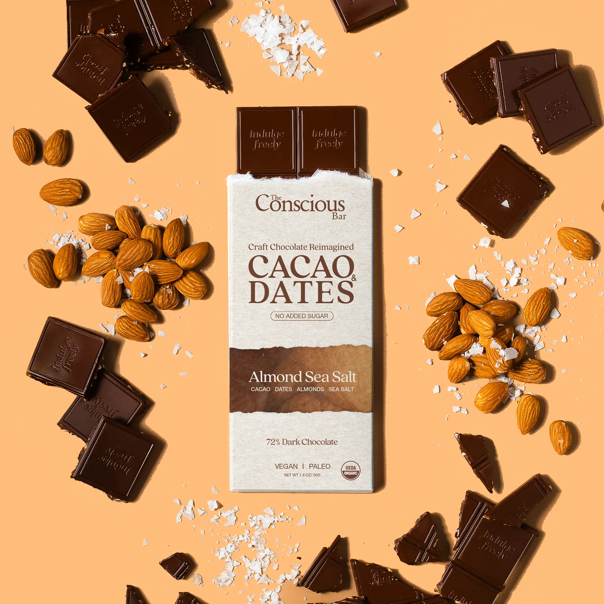 Date Sweetened Dark Chocolate - Almond Sea Salt Date Sweetened Dark Chocolate - Almond Sea Salt