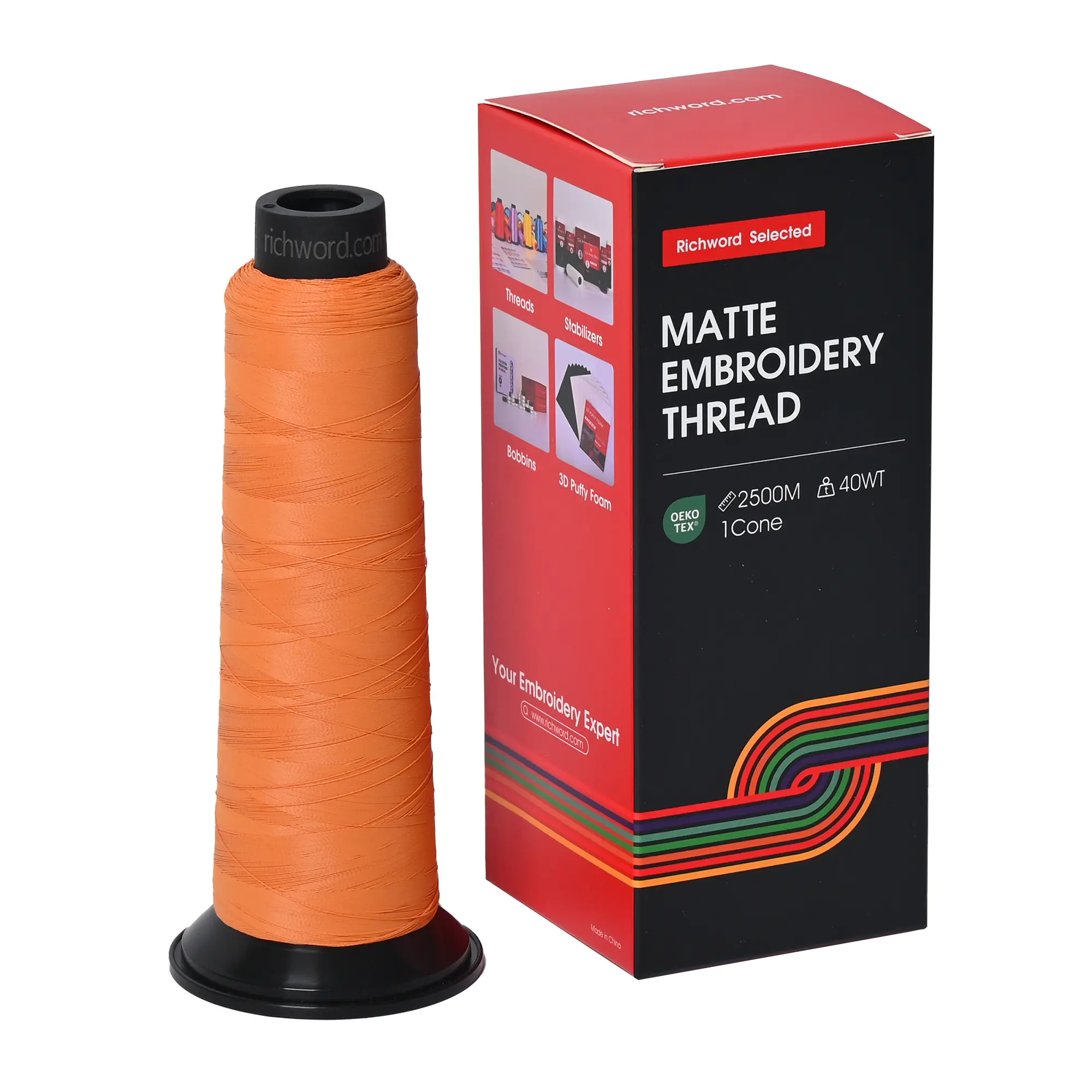 PooLin Richword Embroidery Matte Thread 20 Colors 2500m 40wt 120D/2 for Sewing & Embroidery Projects