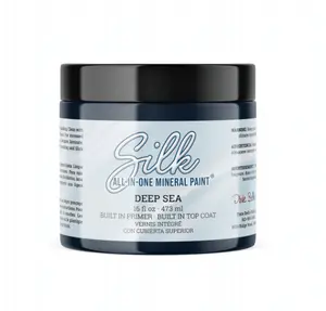 All-in-One Mineral Paint | Dixie Belle Silk | Deep Sea (16oz) | Blue Black All-in-One Water Based Primer + Topcoat | Durable Furniture Paint | Low Reflective Finish