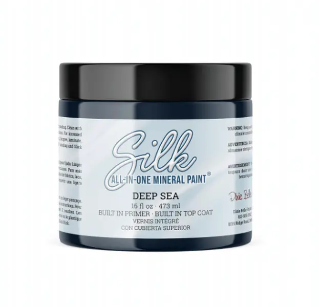 All-in-One Mineral Paint | Dixie Belle Silk | Deep Sea (16oz) | Blue Black All-in-One Water Based Primer + Topcoat | Durable Furniture Paint | Low Reflective Finish