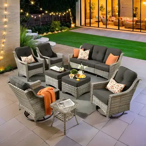 OVIOS 8-Piece Outdoor Patio Furniture Set with Swivel Chairs, Wicker Sofa with Cushions, All-Weather Conversation Set for Backyard Patio Porch Deck Garden Balcony Outdoor Seating Furniture Set