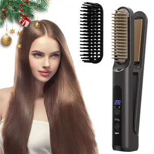 Wireless Hair Straightener Comb Clipper, USB Rechargeable Negative Ion Flat Iron, Hair Straightening Iron, Portable Compact Design, Easy to Use, Christmas Gift, Hair Styling Tools