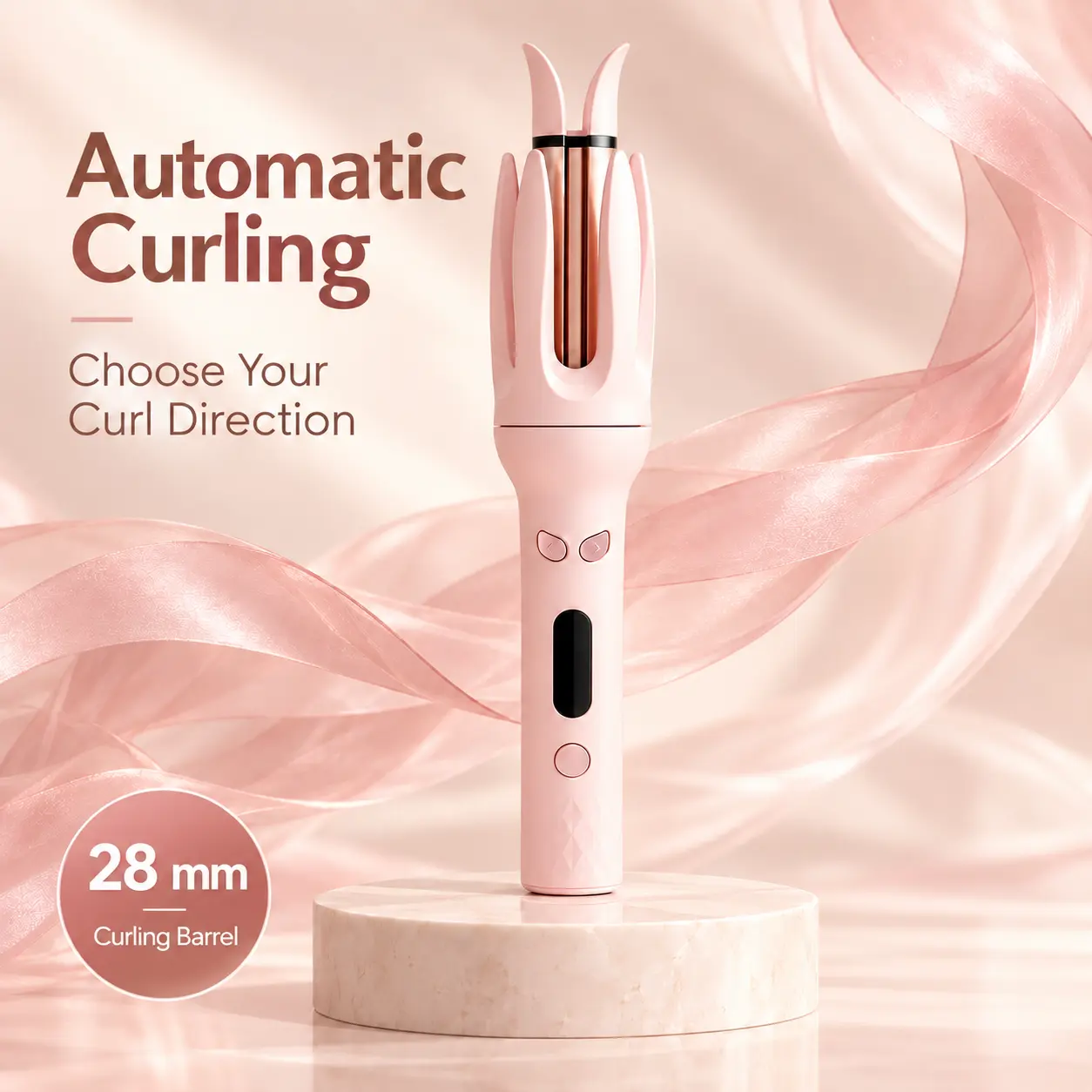 28mm Automatic Rotating Electric Hair Curler - Adjustable Temperature,Protective Outter Guard, Dual-Direction Rotation Styling Tool for Soft Waves, Defined Curls, Spiral Curls (Everyday, Special Occasions)Corded Electric, US Plug