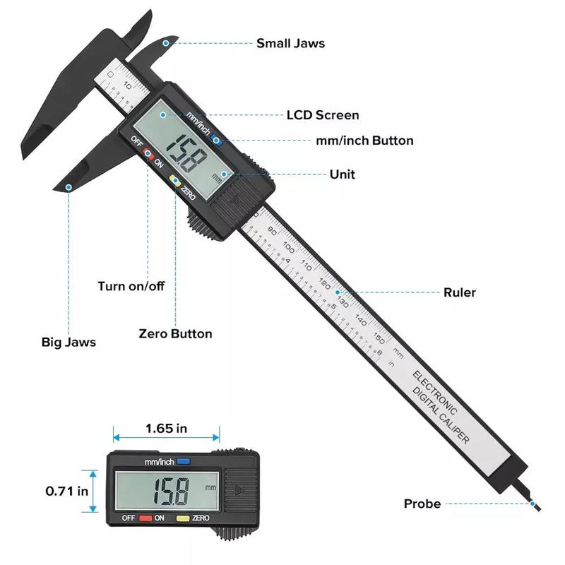 6" 150mm Carbin Fiber Electronic Digital Vernier Caliper Micrometer Guage LCD