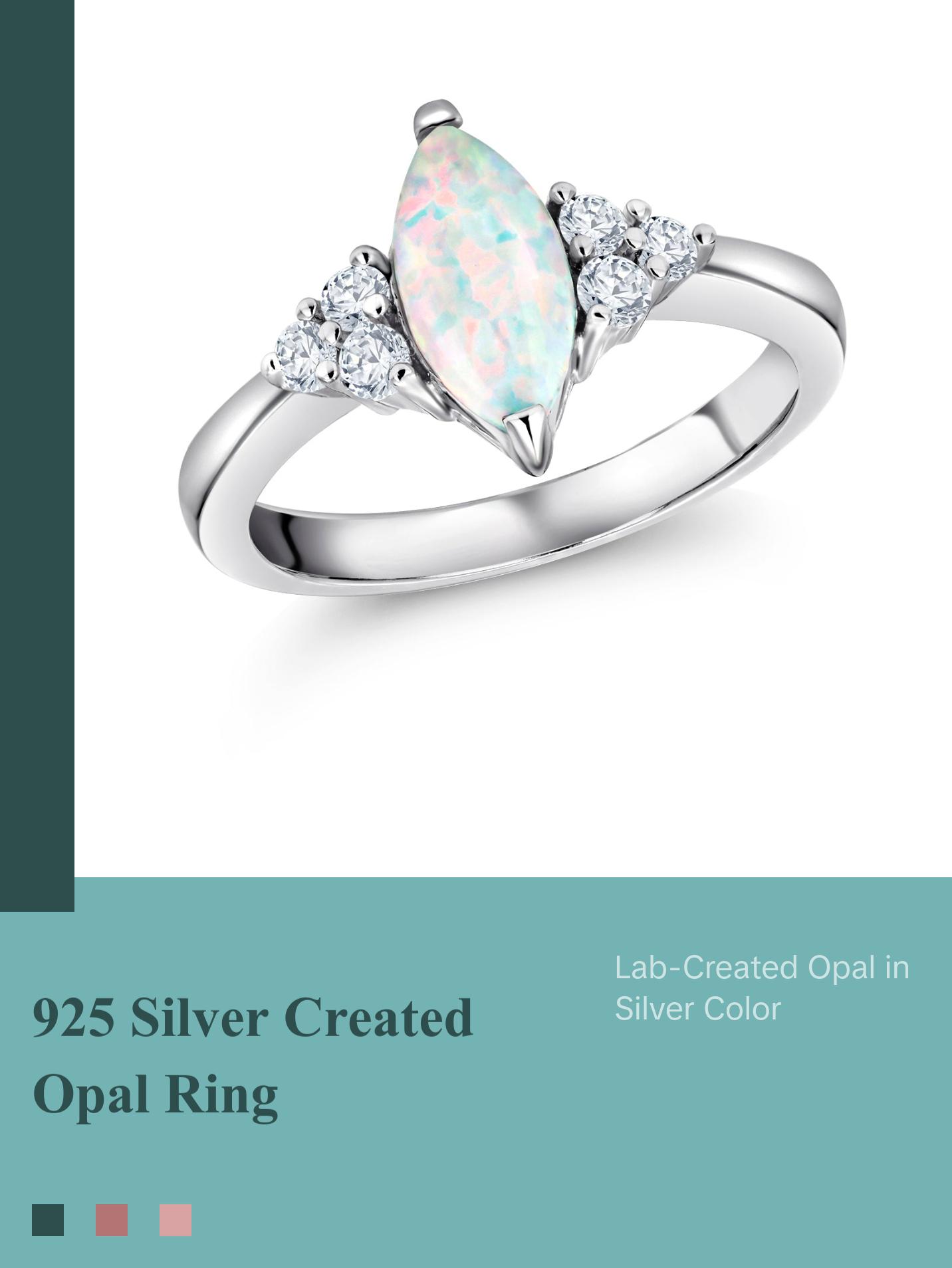 925 Sterling Silver Lab Created Opal And Cz Ring, Created Opal Ring, Opal Engagement Ring, Marquise Opal Ring, Opal CZ Ring, Silver Cz Ring, Silver Jewelry