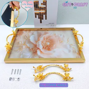 New Modern Glass Pink tray Party Gift Craft for Festive Party, Christmas, Gold Glitter Souvenir Vanity Tray Coffee Table Candle Holder Decor tray Perfume Makeup Jewelry Storage Serving Tray for wedding Birthday Valentine's Day, Christmas Cafe Bar Club