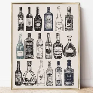 printable bar wall art Poster | bar art gallery wall prints | bar cart vintage liquor bottles art print | black & white decor | home bar wall art