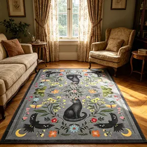 Vintage Base Cat Butterfly Floral Print Rug, Foldable, Non-Slip, Luxury Home Decor for Living Room, Bedroom, Sofa, Coffee Table, Closet, Study, Bedside, Hotel