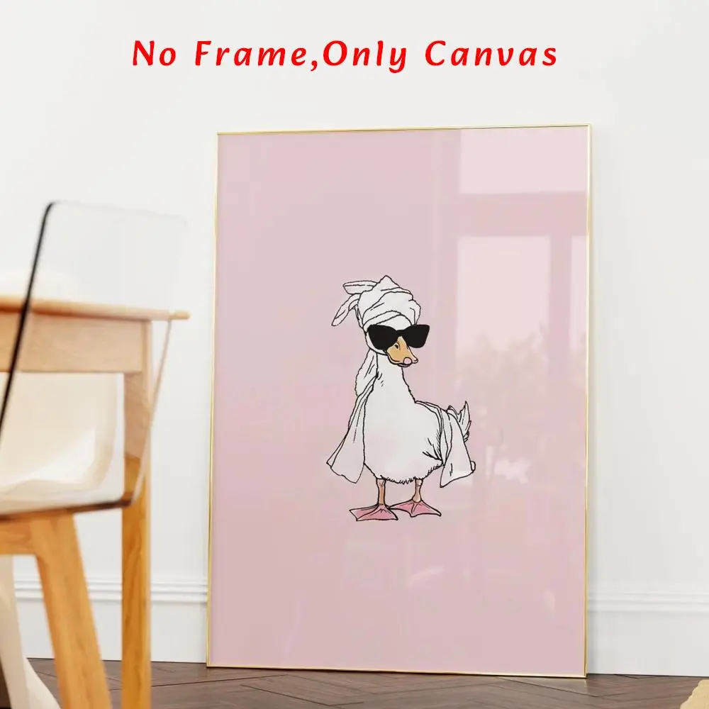 Cartoon Duck Pattern Unframed Canvas Painting Cute Fashion Bathroom Art Wall Art for Home Living Room Bedroom Study Room Decor No Frame Only Canvas Ornaments Decoration