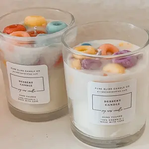 Pure Bliss Candle Co Froot Loops Dessert Candle Hand Poured 100% Organic Soy Wax Made with Care