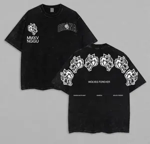 Darc Sport Wolves Forever Graphic T-Shirt, Vintage Washed Oversized Tee with Bold Wolf Print, Trendy Grunge Streetwear for Men & Women, Edgy Hip Hop Outfit, Urban Punk-Inspired Casual Fashion, Graphic Tee