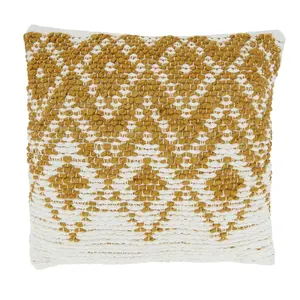 Saro  18 in. Diamond Woven Square Throw Pillow with Poly Filling, Gold