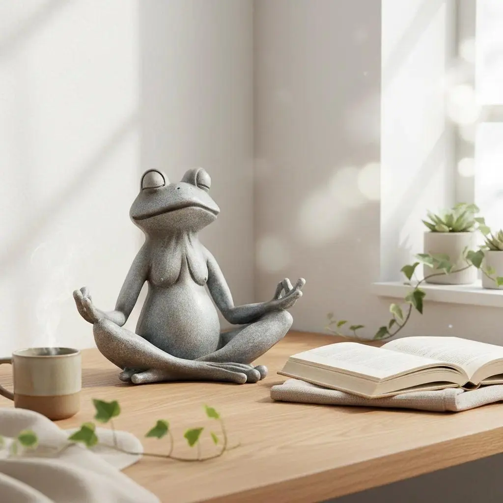 VILEAD Original Design Meditating Frog Sage Resin Zen Artistic Figurine Decorative Garden Statue Home Office Desk Decor