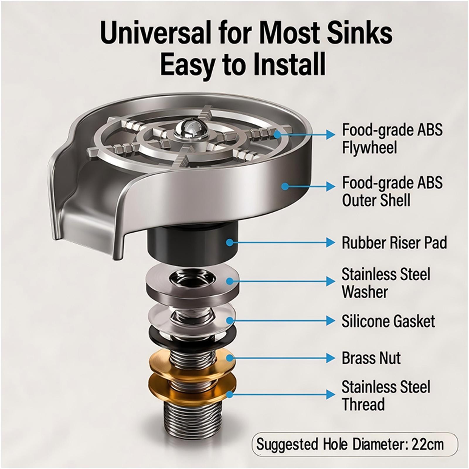 Stainless Steel High-Pressure Automatic Rinse Cup Washer - Fast Cleaning Kitchen Sink Tool for Cups, Bottles Stainless Steel High-Pressure Automatic Rinse Cup Washer - Fast Cleaning Kitchen Sink Tool for Cups, Bottles