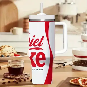 40oz "Enjoy Diet Soda" Stainless Steel Cup with Leak-Proof Lid - Red and White Design, Perfect for Camping, Hiking and Outdoor Adventures - Durable Insulated Water Bottle, Ideal Gift for Any Occasion