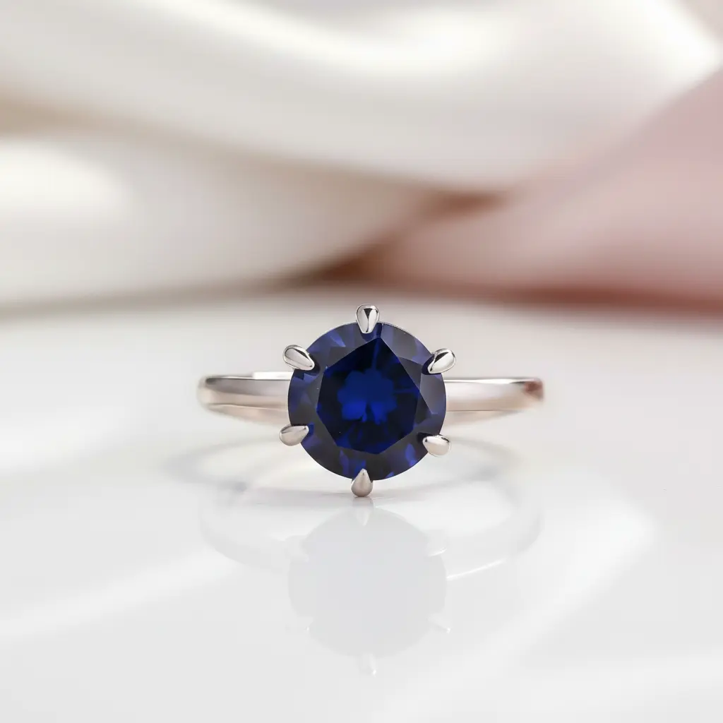 Classic Round Cut 6 Prong Blue Sapphire Engagement Ring