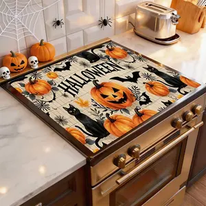 Soft Electric Stove Cover Cook Top Panel Protector Pad, Ghost Pumpkin Cat Design, Scratch Resistant, Easy to Clean, Multi-Purpose Kitchen Cover，Halloween, Thanksgiving, Autumn Decorations