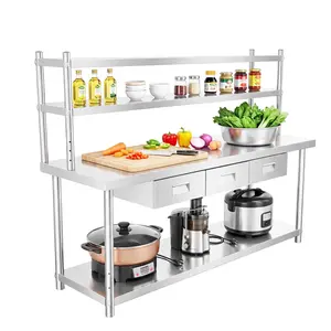 New upgraded 72×24 inch stainless steel workbench for commercial use. Equipped with a 72×12 inch double-layer top shelf and three drawers. Durable, rust-resistant and easy to maintain, perfect for labs, kitchens, restaurants and warehouses.