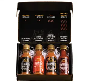Tabañero Challenge Box, Hot Sauce Gift Set, 4 Pack, Original, Extra, XXX Hot and Dragon's Breath, 1.7 oz Mini Glass Bottles, Gluten Free, All Natural, Low Sodium, Vegan, Kosher, Made in the USA