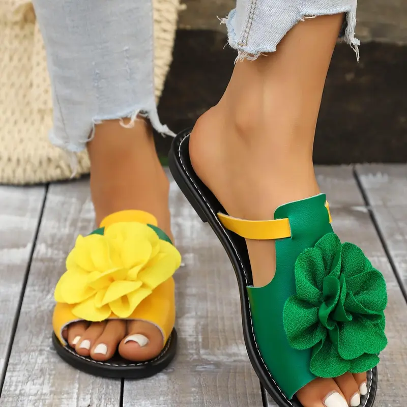 Women's Fashionable Flower Decorated Slides, Footwear Strap Slides, Casual Comfortable Flat Rubber Sandals for Beach, Summer Barefoot Shoes for Women & Girls, Daily Wear Sandals, Flat Heel Sandals, Footwear, Fashionable Comfy Sandals