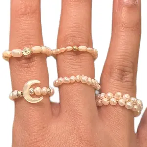 Pearl Stretchy Rings, Handmade and Stylish Adjustable Open Fresh Water