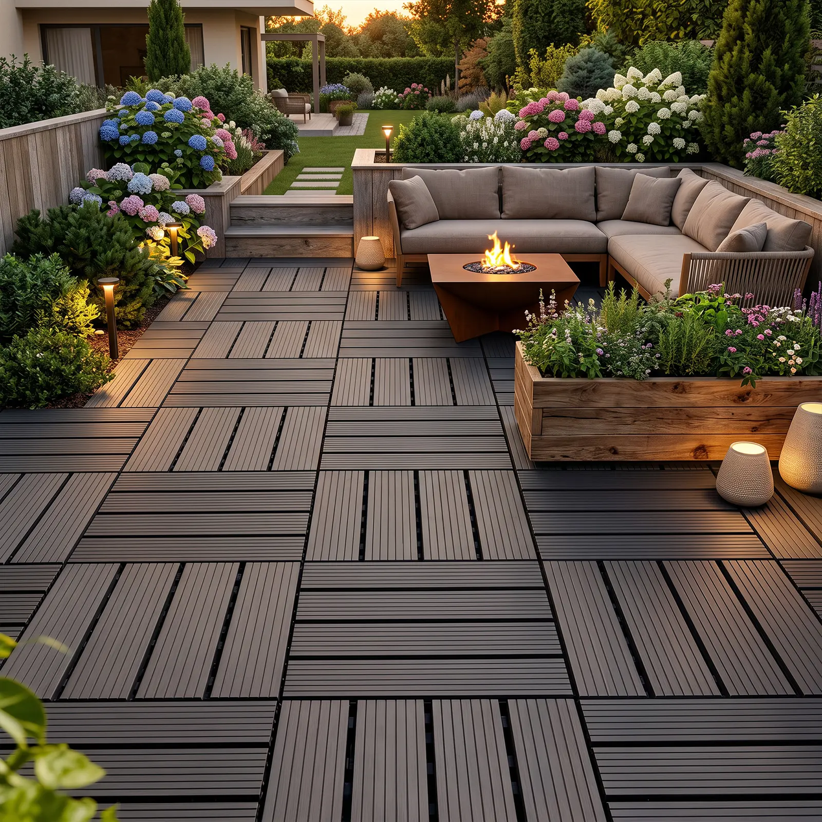 Interlocking PVC Deck Tiles (137 × 134.25 inch, 44pcs, Covers 11.87 m² / 127.7 sq. ft.) - Waterproof, Anti-Slip, Quick-Dry,, All-Weather Outdoor Patio Flooring, Durable, Heavy Foot Traffic Suitable, Quick-Install Snap-In Easy Installation
