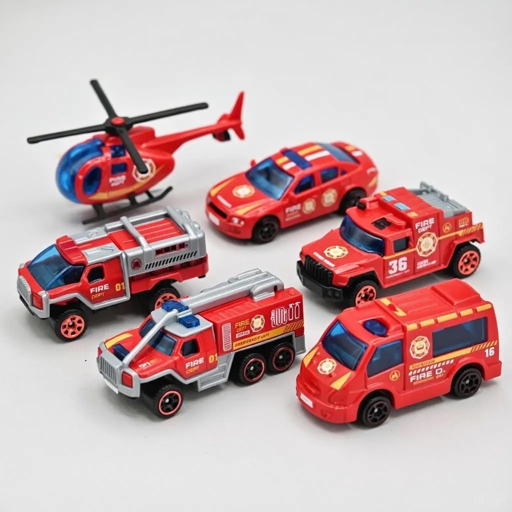 6-Piece Fire & Rescue Vehicle Toy Playset - Helicopter Rescue, Emergency Trucks, Cones - Toddler Boys' Action Toy Bundle for Group Play, Encourages Operations, Foldable (Ages-Appropriate Design)