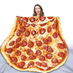 Pizza Blanket, Double Sided Giant Food Throw Blanket, Funny Pizza Burrito Gifts, 60" Novelty Round Blanket, Warm Soft Tortilla Blanket