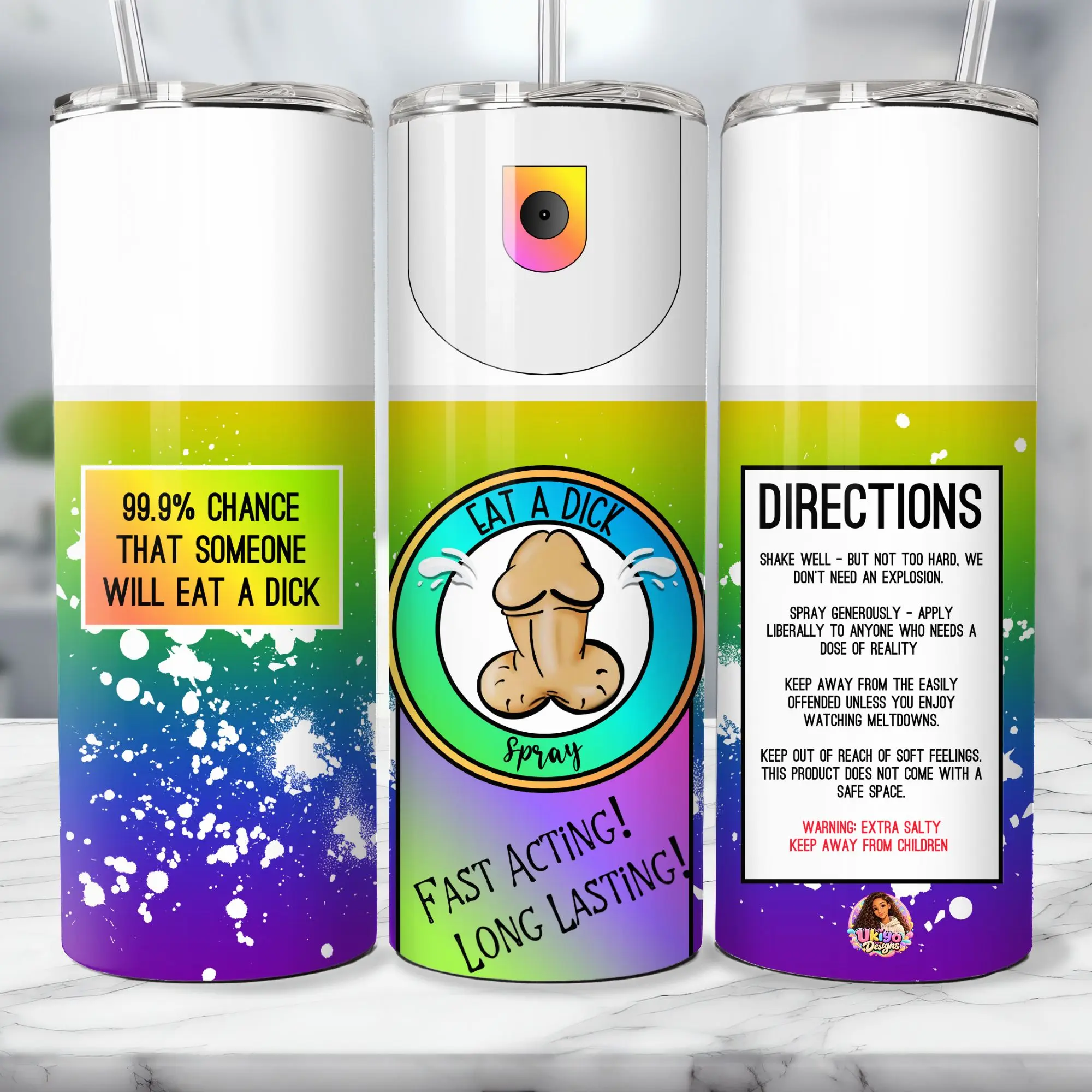 Funny Adult Humor Tumbler Bundle | Eat A Dick Spray Color Collection | 20oz Skinny Tumbler | Sarcastic Gag Gift
