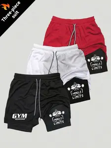 3-Pack Quick-Dry Shorts for Men, Sporty Fitted Print Shorts, All-Season Outdoor Running Training Pants, Breathable Cycling Gym Wear
