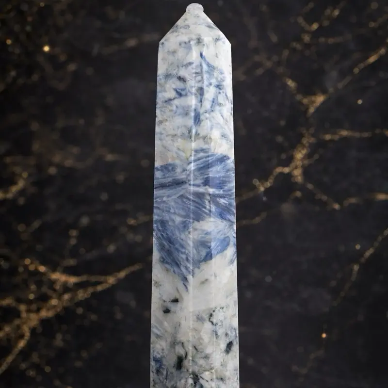 Lela’s GemStoneZ CELESTIAL ALIGNMENT GUARDIAN Blue Kyanite-Infused Quartz Obelisk High-Polish Mid-Size Collector Tower for Meditation Healing