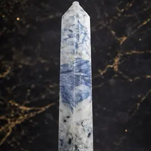Lela’s GemStoneZ CELESTIAL ALIGNMENT GUARDIAN Blue Kyanite-Infused Quartz Obelisk High-Polish Mid-Size Collector Tower for Meditation Healing