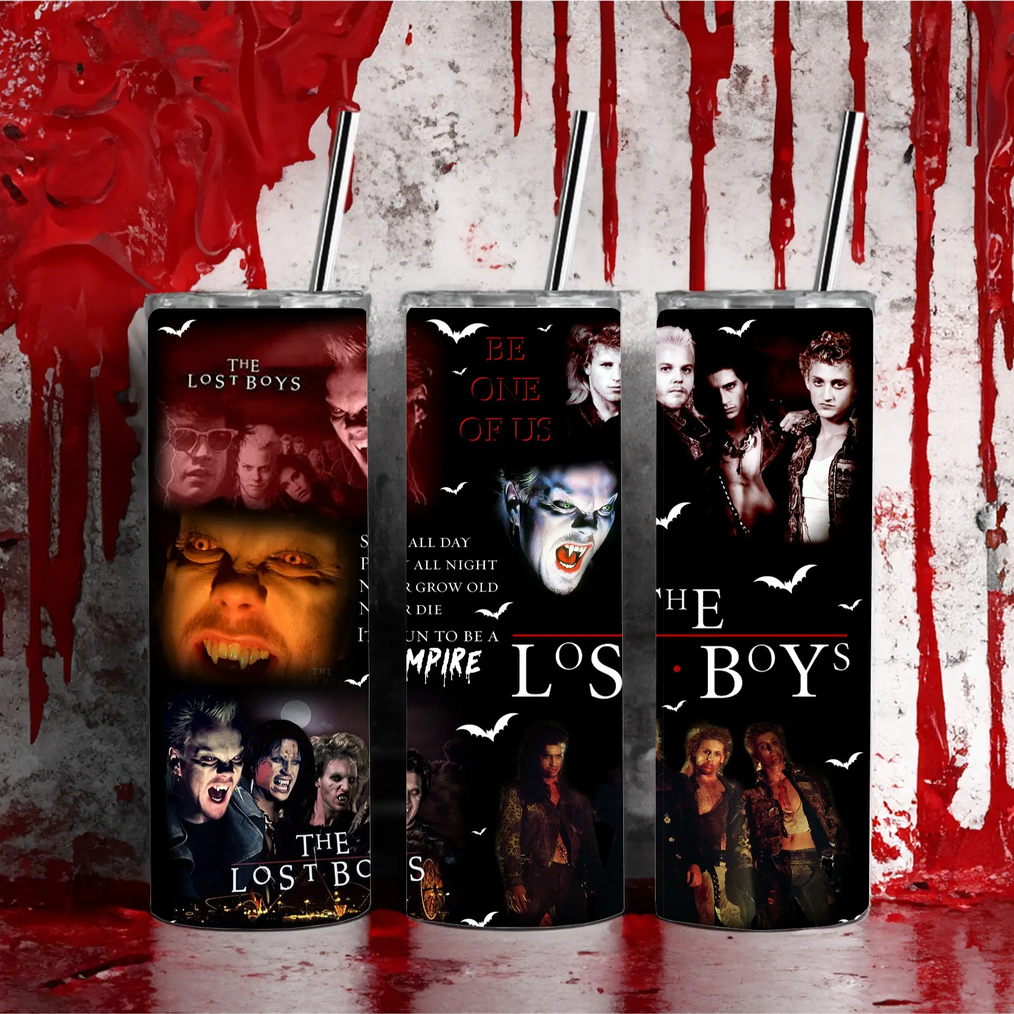 Lost Boys Horror 20oz Stainless Steel Insulated Tumbler with Lid and Metal Straw Featuring Iconic Movie Poster Design Drinkware Reusable Mug Cup Portable Washable Flasks Bottles