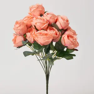 One Dozen Light Pink Silk Rose Blooms Faux Floral Bush Stem Bouquet - 19"