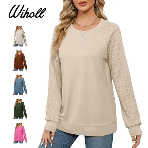 WIHOLL Women's Chunky Crewneck Cable Knit Long Sleeve Sweatshirt - 2025 Lightweight Korean Casual Slimming Soft Arm-Friendly Pullover, Fashion Knitwear Top, Compatible with Jeans for Women, Leggings, Belt, Bike Outfits