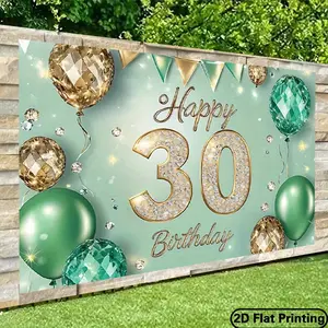 Sage Green & Golden 30th Birthday Banner - Sparkling Polyester Party Decoration with Balloons, Confetti, and "Happy 30th Birthday" Text for Weddings, Birthdays, Photo Booths, and Home Decor, Birthday Party Decorations, Celebration Banner Ornaments White