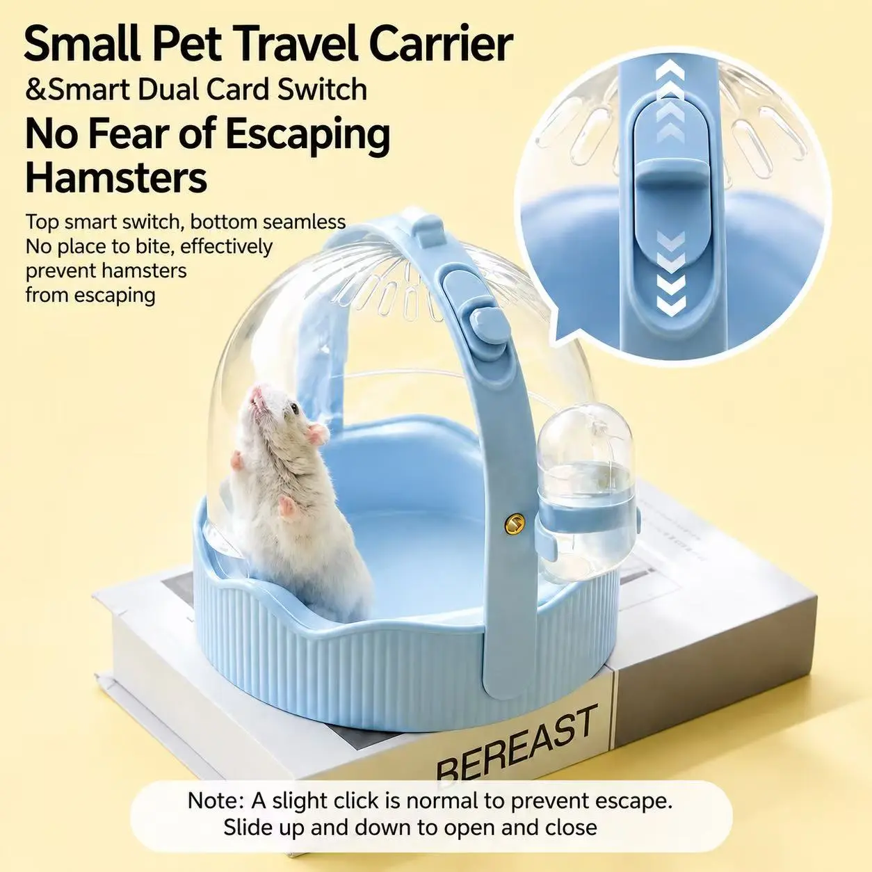 Portable Small Animal Travel Carrier with 60mL Water Bottle, Hanging Pet Cage for Hamsters, Birds, Mice & Small Pets