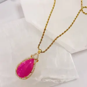 CRYSTAL TEARDROP FUCHSIA JADE necklace